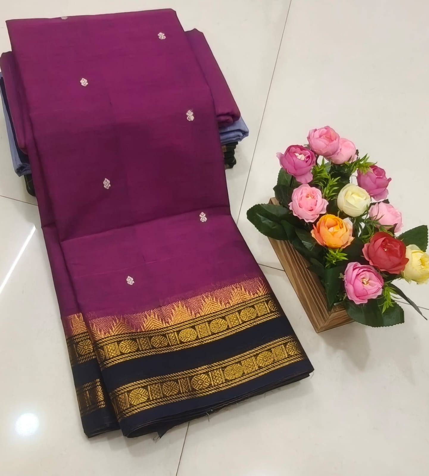 Plum Butta Kanchi Cotton Saree